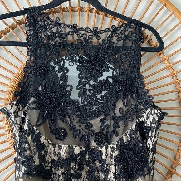 VTG Sue Wong lace drop waist dress black Sz 6 fairy goth great gatspy - Picture 7 of 10